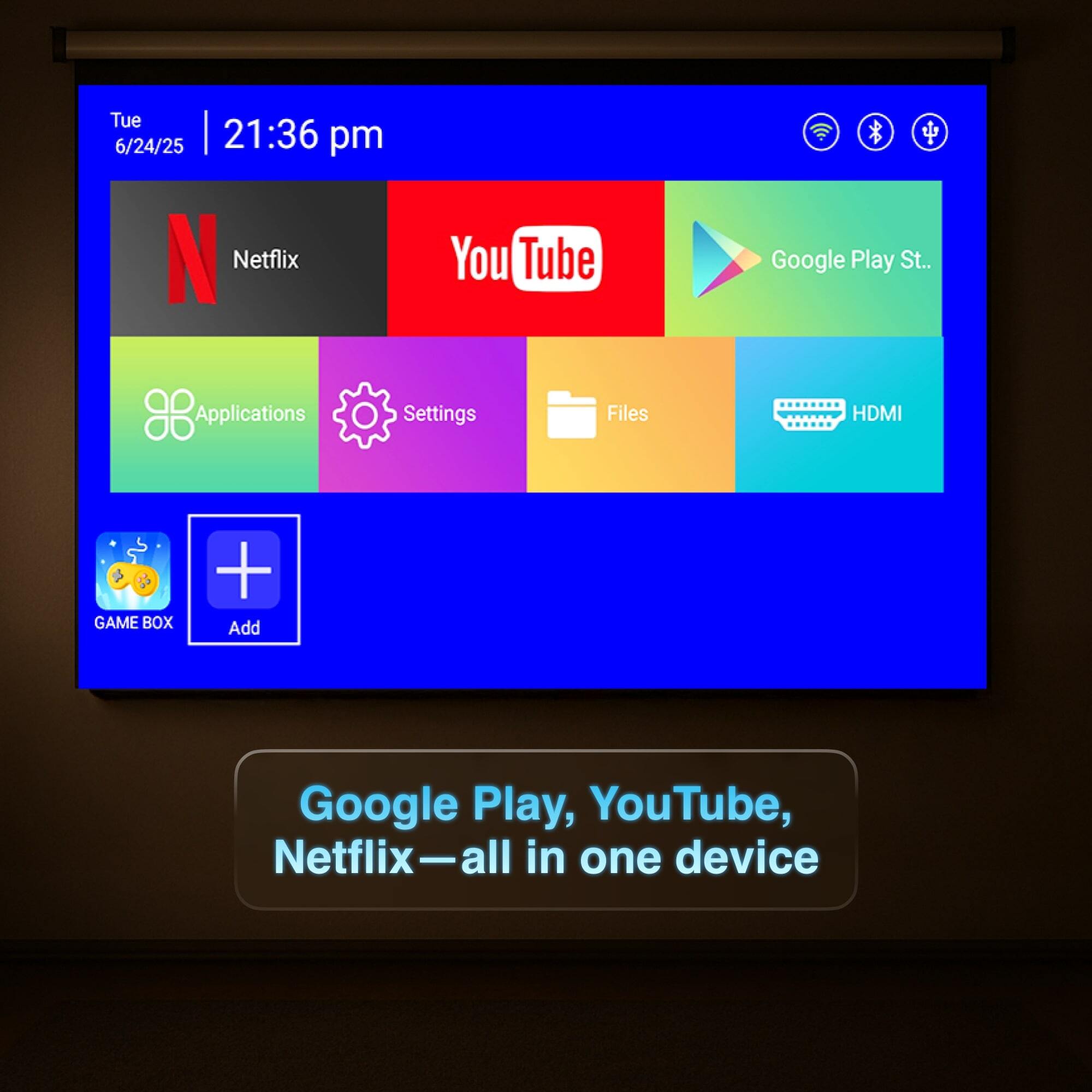 Google Play, Youtube, Nextflix all in one device