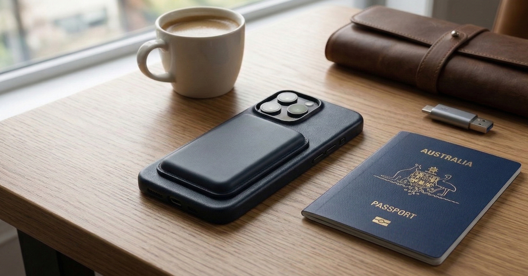 Phone and Magnetic Powerbank on Table